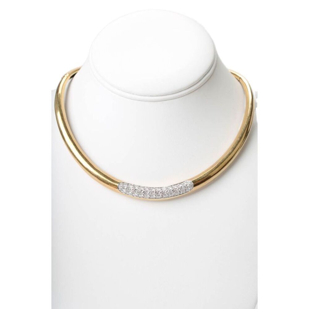 Designer Vintage 18k Solid Gold Diamond Necklace Tapered Collar Choker 79g